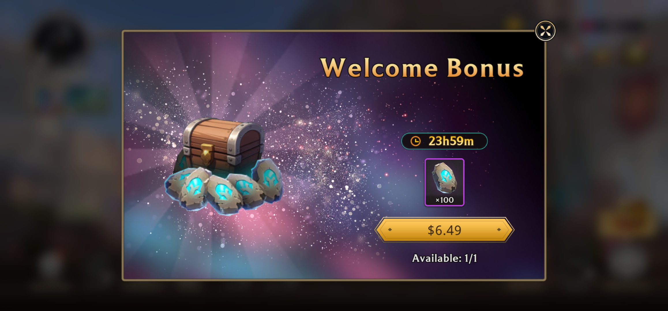 Before — generic monetisation popup with no lore or context