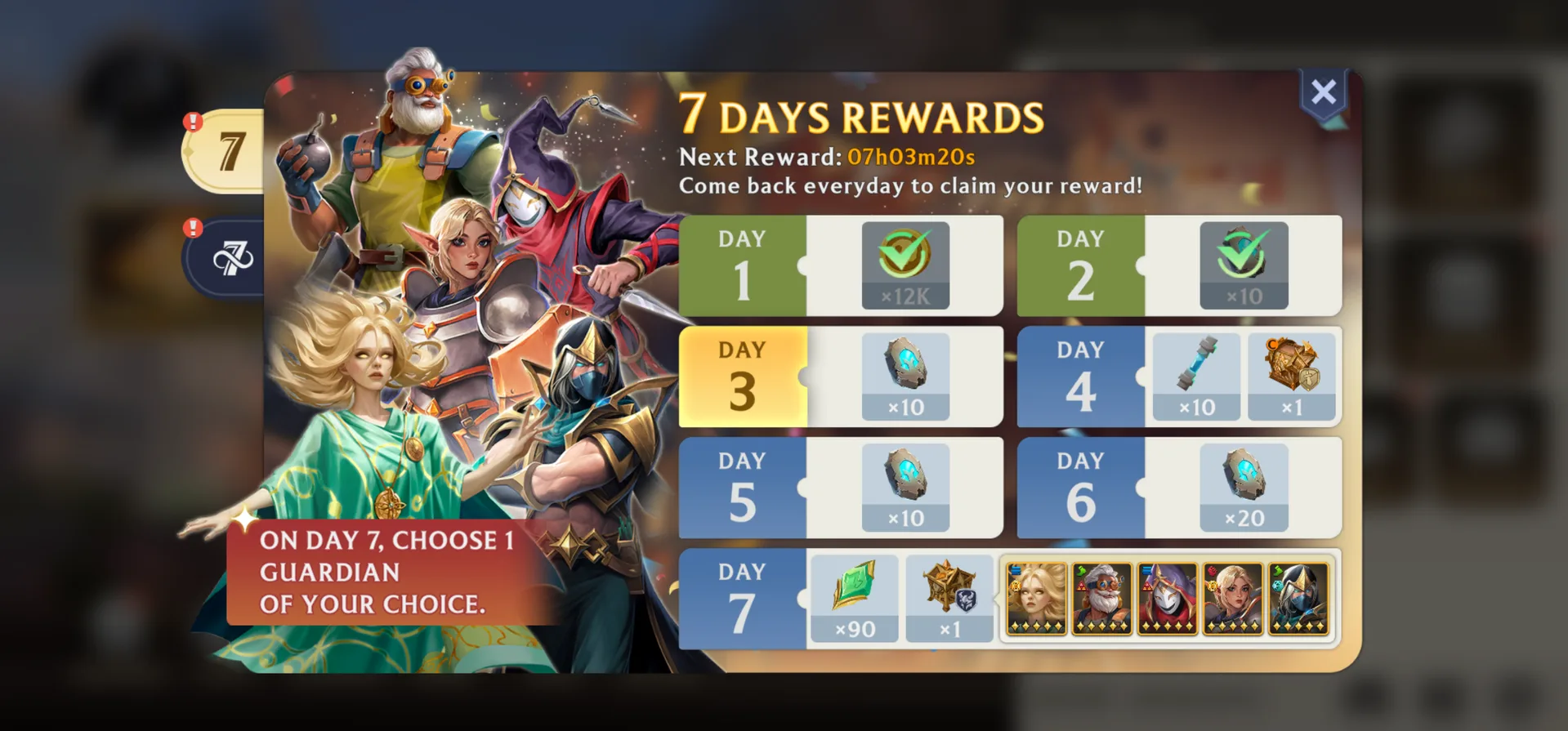 Daily reward calendar